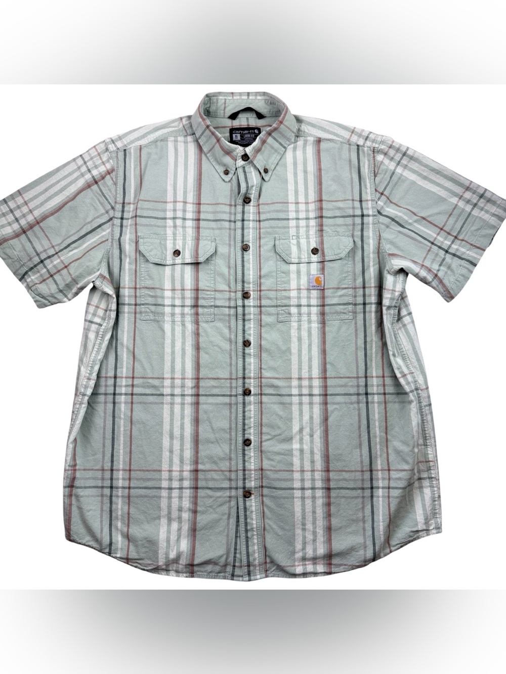 Carhartt Loose Fit Plaid 105175 G84 Button Up Short Sleeve Shirt sz. XL Tall XLT